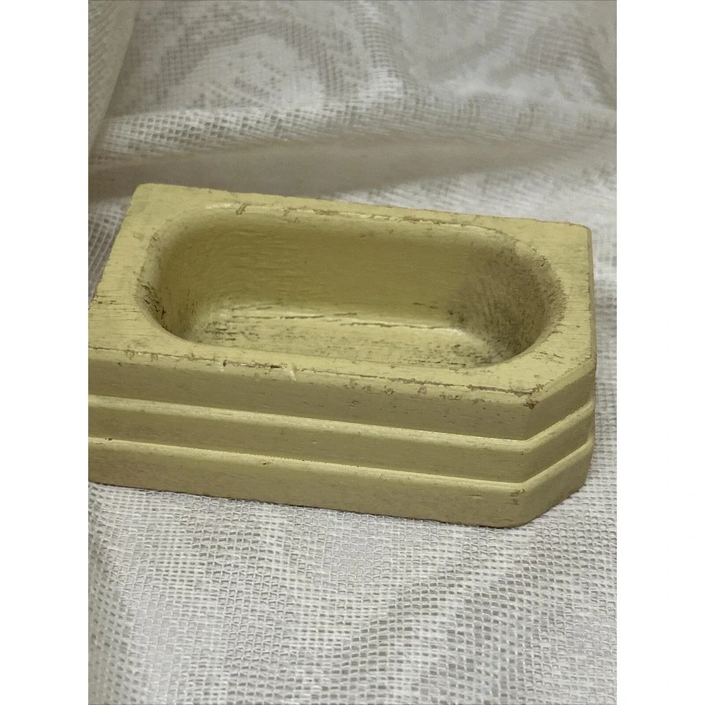 Vintage‎ 1940s Doll House Furniture Yellow Wooden Bathtub, Sink and Toilet 1:16
